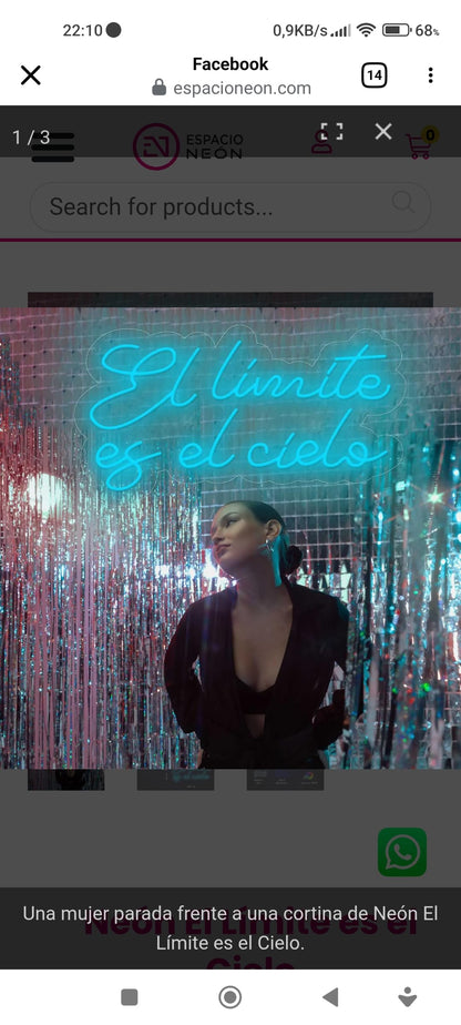 Letrero de Neón LED Azul para Pared, Texto Decorativo 'El límite es el cielo', Iluminación Artística
