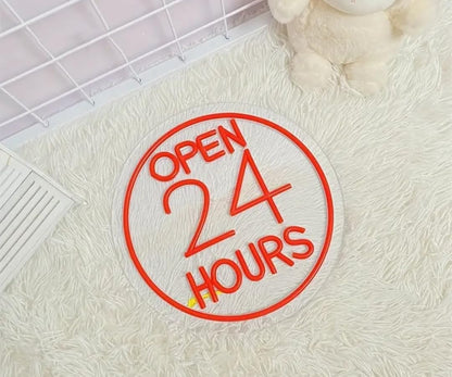 Letrero Neón LED 'Open 24 Hours' Circular Rojo | soloNEON