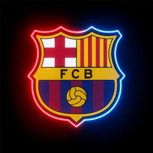 SOLOLED Lámpara LED Decorativa Barcelona, Escudo Iluminado, Diseño de Neón Rojo y Azul con Cadena medidas 35x30cm neón y led