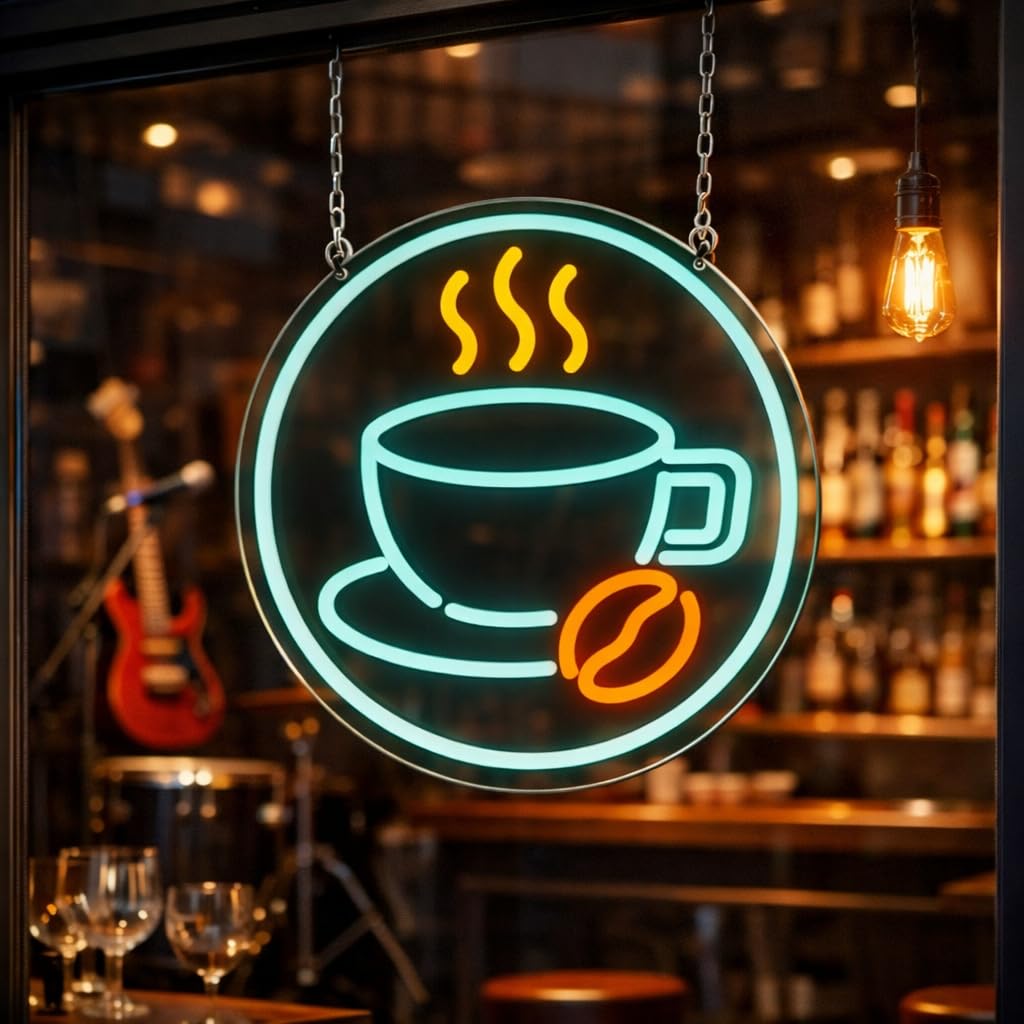 SoloLED Letrero Neón LED Taza de Café Cafetería 40 cm aproximadamente y alimentación 12V