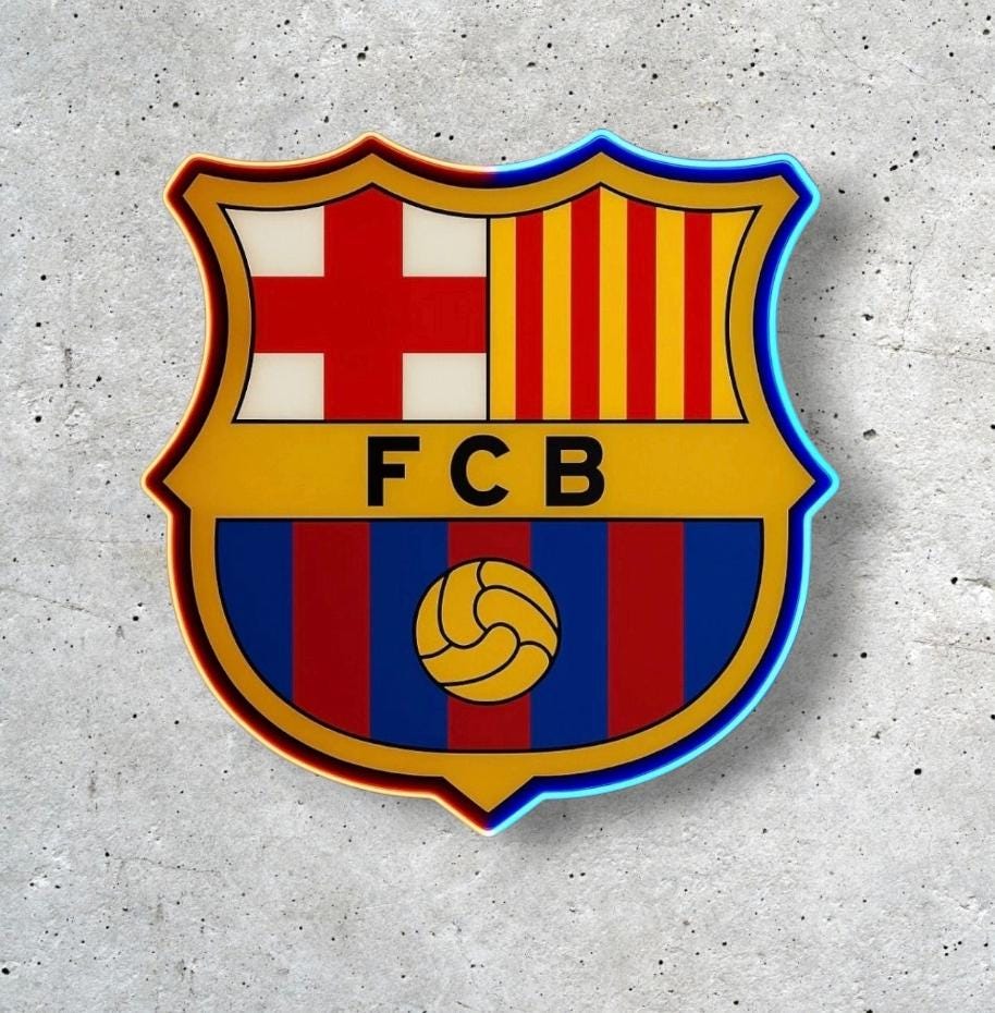 1 escudo Barcelona club de fútbol con Pantalla metacrilato y vinilo con neón LED de Bar Deportivo, de la liga de futbol, Ambiente de Pub