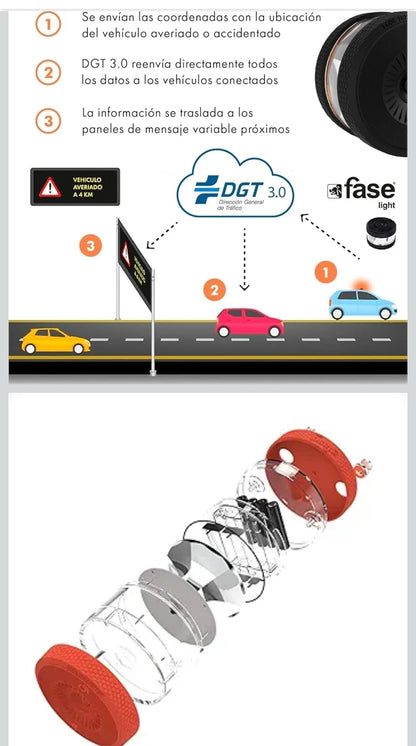 Genérico Baliza v16 Homologada DGT - Incluye Gafas de Conducción Nocturna - APP Incluida - Luz de Emergencia con Geolocalizador - Proporciona Geolocalización a la DGT - Color Naranja