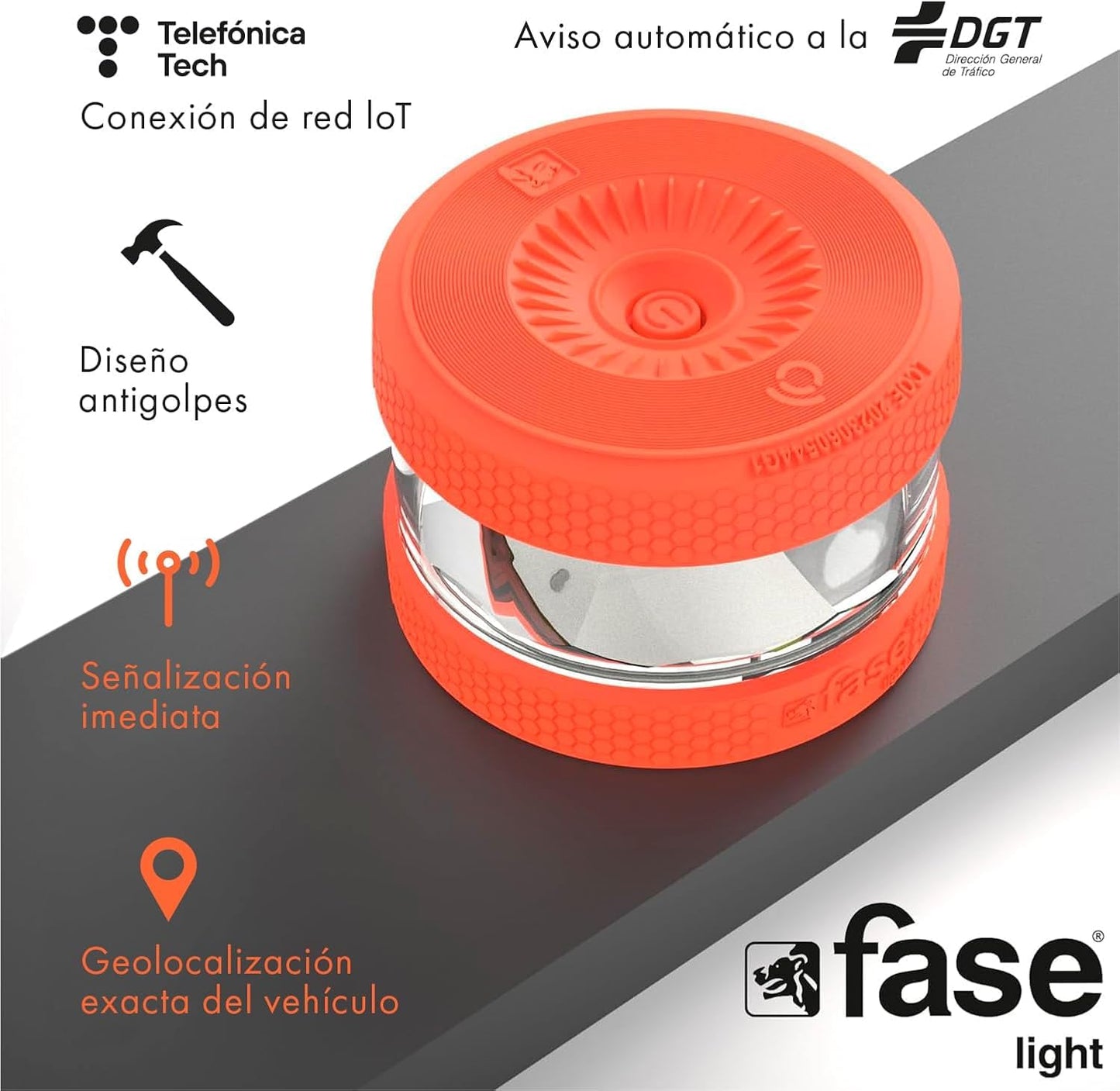 FASE Luz Emergencia Coche Homologado DGT - baliza v16 homologada DGT con geolocalizador - Proporciona Geolocalización Exacta a la DGT - FASELIGHT IoT
