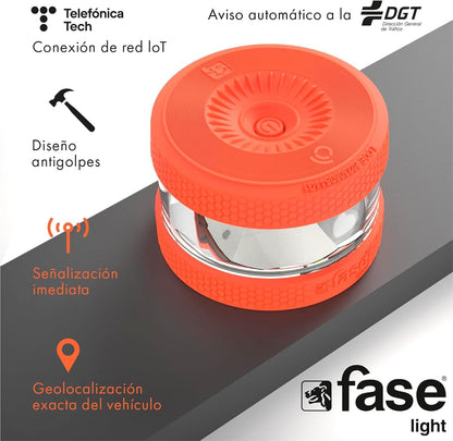 FASE Luz Emergencia Coche Homologado DGT - baliza v16 homologada DGT con geolocalizador - Proporciona Geolocalización Exacta a la DGT - FASELIGHT IoT