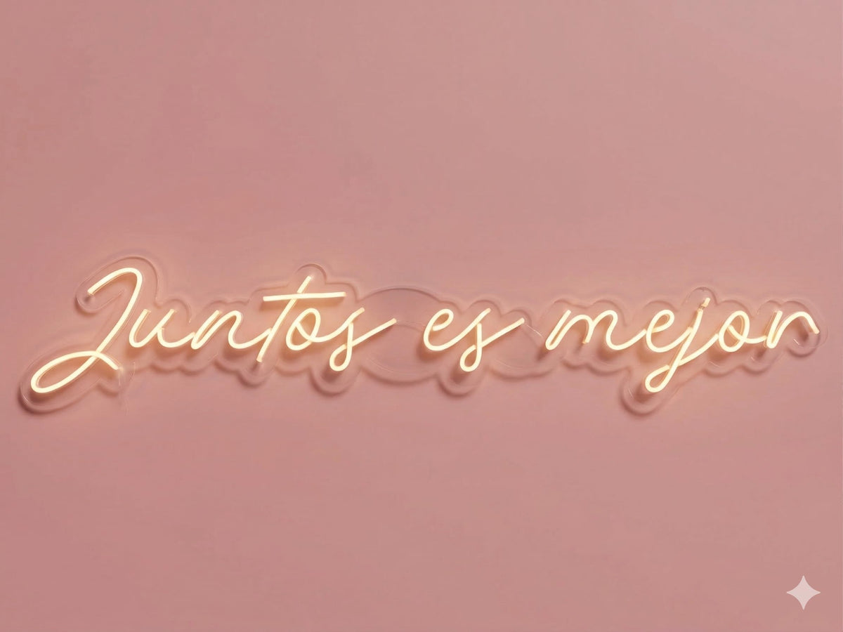 Letrero LED de Neón con Frase Juntos es Mejor con Luz Cálida, Luz Decorativa 100l x 30an Centímetros, Alimentador 12V, Luz Neón para Bodas y Ceremonias