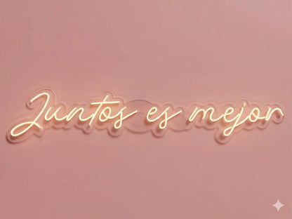 Letrero LED de Neón con Frase Juntos es Mejor con Luz Cálida, Luz Decorativa 100l x 30an Centímetros, Alimentador 12V, Luz Neón para Bodas y Ceremonias