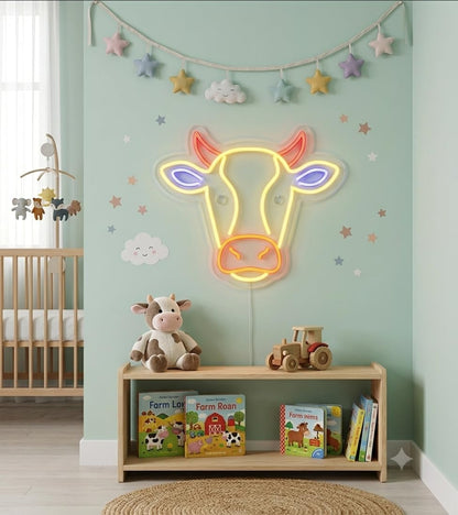 SOLOLED letrero Neon led Personalizado vaca Medida aproximadamente 40 cm - cartel luminoso decoracion pared,habitacion,Fiestas,Escaparate, negocio, bar,-base metacrilato transparente