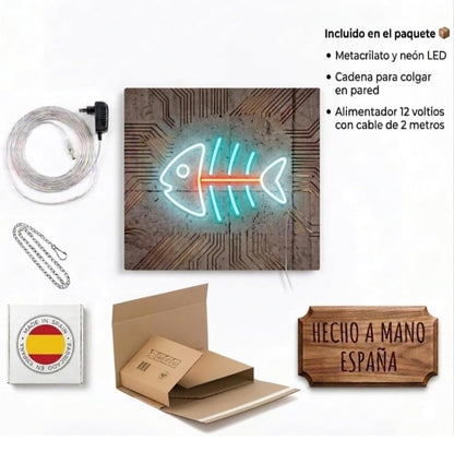 Letrero Neón hotdog Open, Luz neón LED, Multicolor, Decoración de Pared con base metacrilato transparente, cadena, cable de 1.5 m y alimentación 12 v medidas 55x55 cm