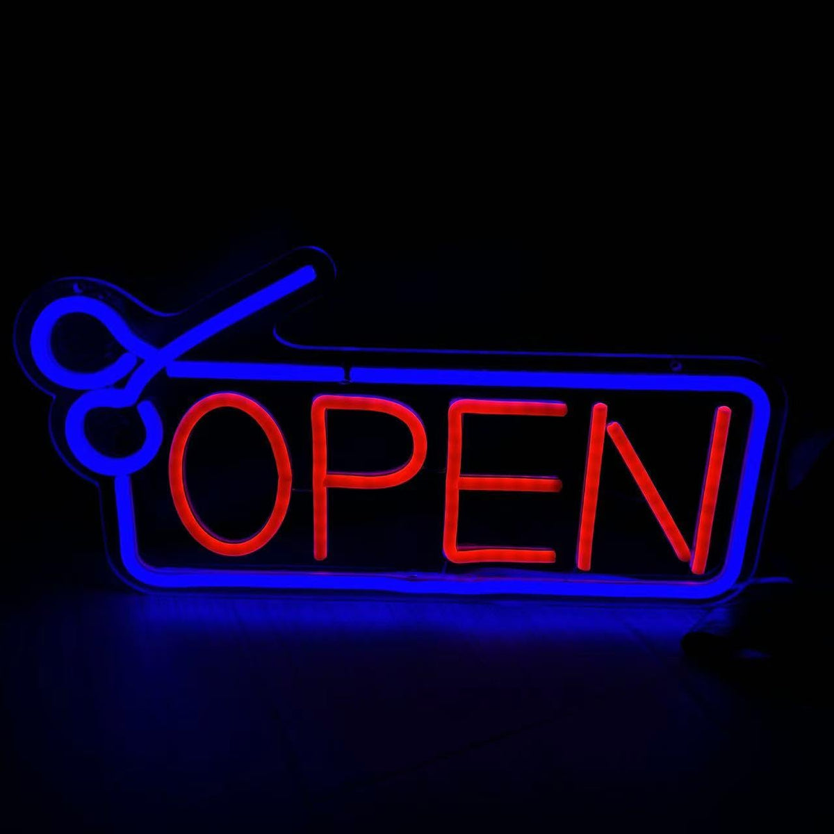 Letrero de neón abierto de barbería, letrero LED USB grabado en 3D