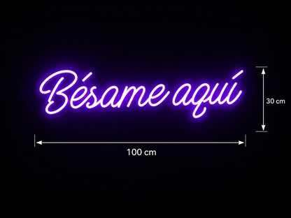 Letrero de Neón LED 'Bésame aquí', Luz Decorativa Púrpura, Iluminación de Pared