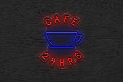 Letrero LED de Neón, Café 24 Horas, Diseño de Taza, Rojo y Azul, Decoración de Pared 60 x60 cm alimentacion 12 v