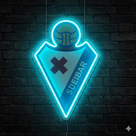 Letrero regalo Escudo 2° división Club SD EIBAR con Corona,colores iluminados brillantes con base metacrilato,neón led y vinilo 40x30 cm aproximadamente con cadena y alimentación 12v