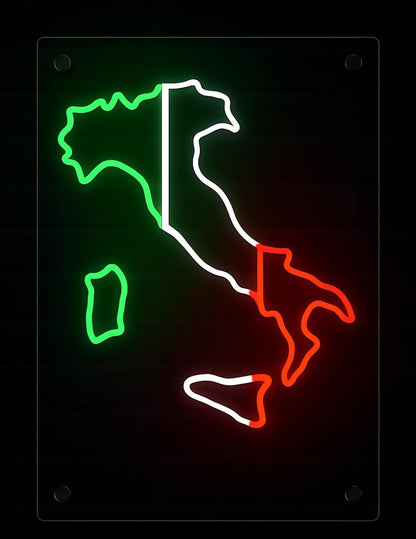 Letrero de Neón LED Italia, Diseño del Mapa Nacional, Iluminación Tricolor Verde-Blanco-Rojo, Montaje en Pared