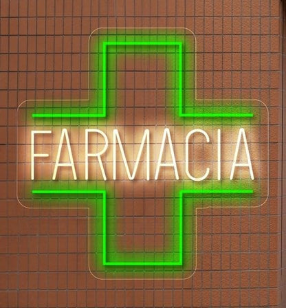 Letrero LED de Farmacia, Cruz Verde Luminosa, 2 Colores, Señalización Comercial