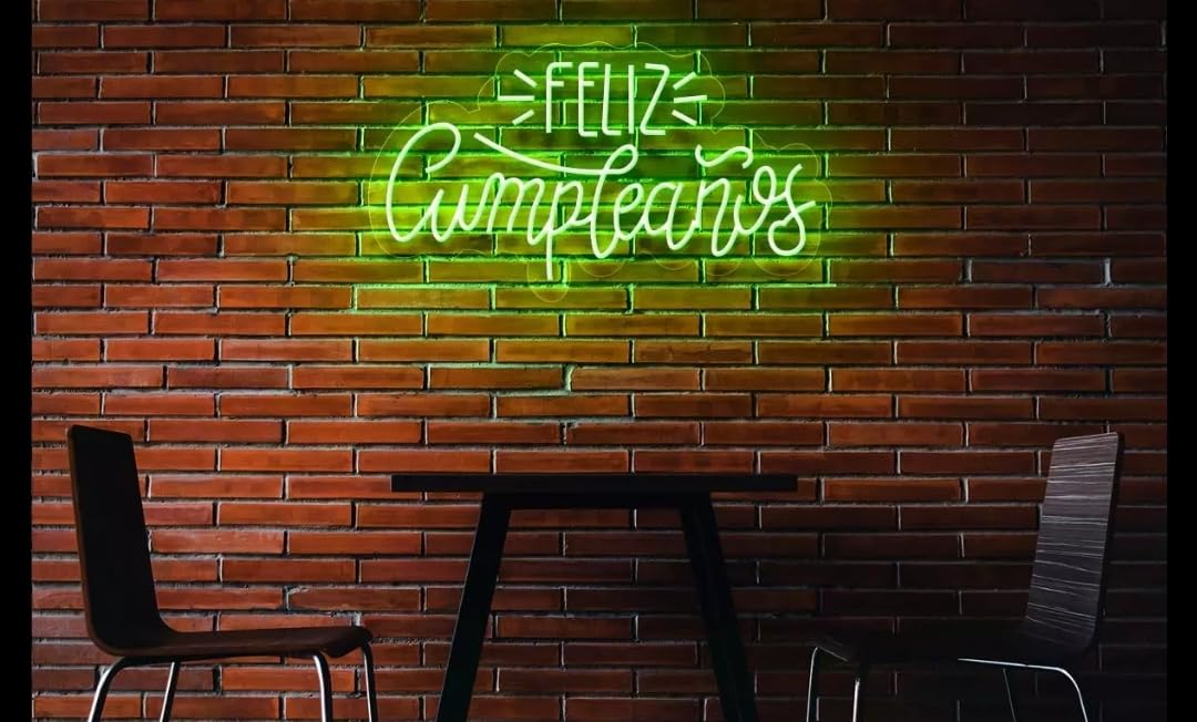 soloLED Letrero CARTEL FELIZ CUMPLEAÑOS LED NEON Escaparate, Decoración de Pared en Metacrilato, Luz Brillante, aproximadamente 70cm aproximadamente alimentación 12v