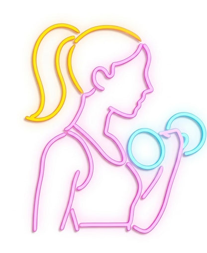 soloLED Letrero GYM MUJER WOMAN PESAS Cartel Luminoso LED Escaparate, Decoración de Pared en Metacrilato, Luz Brillante, aproximadamente 60cm alimentación 12v