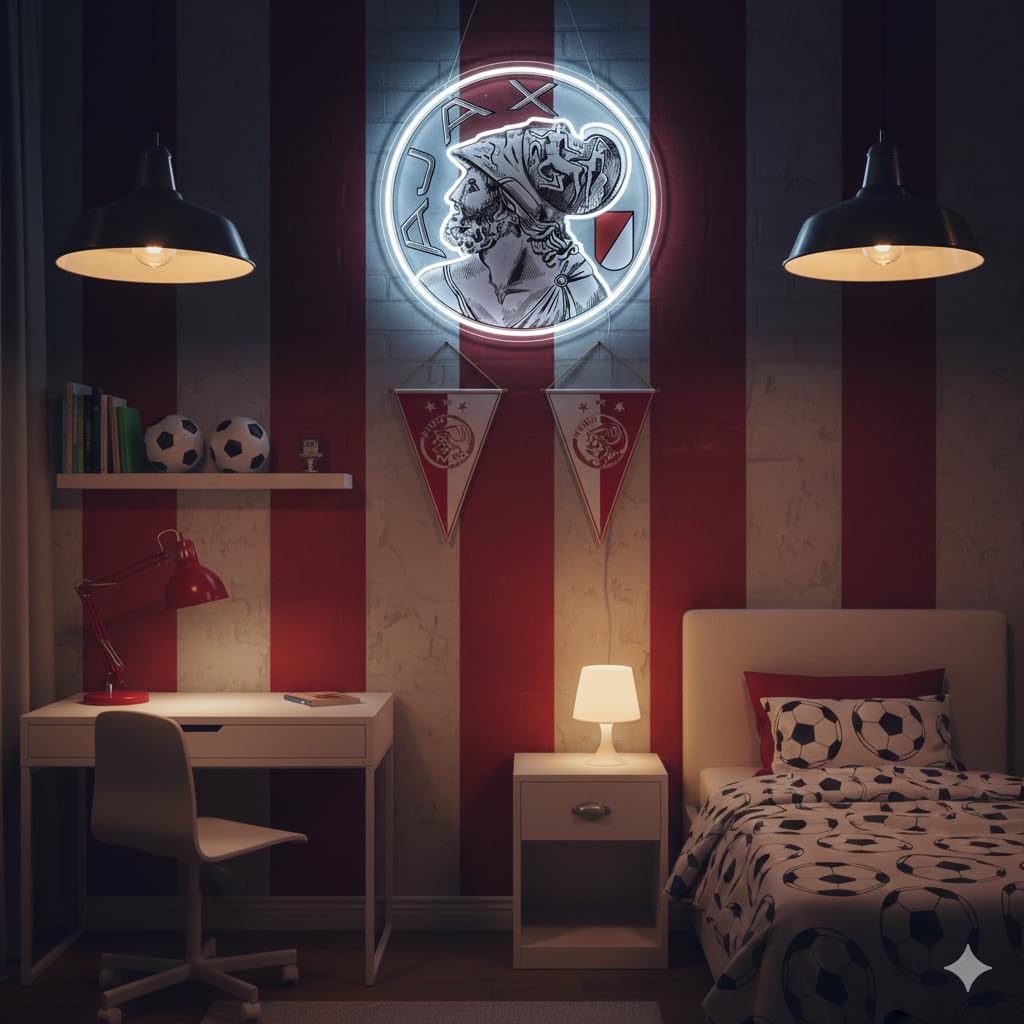 SOLOLED Letrero de Neón LED Escudo futbol Ajax champions Ligue de Pared, Luz Colgante vinilo, metacrilato neón led 40x30cm aproximadamente 12 v