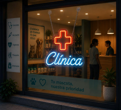 soloLED Letrero clínica urgencias Hospital Cartel Luminoso LED Escaparate, Decoración de Pared en Metacrilato, Luz Brillante, aproximadamente 60cm alimentación 12v