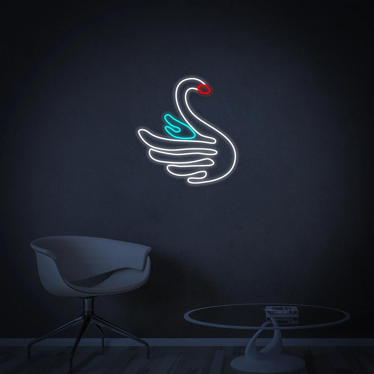 Letrero Cisne Blanco Cartel Luminoso LED Escaparate, Decoración de Pared en Metacrilato, Luz Brillante, aproximadamente 50cm alimentación 12v