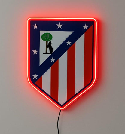 cartel escudo de neón led flex metacrilato y vinilo del Atlántico de Madrid de la liga de fútbol,regalo, para pared de un bar
