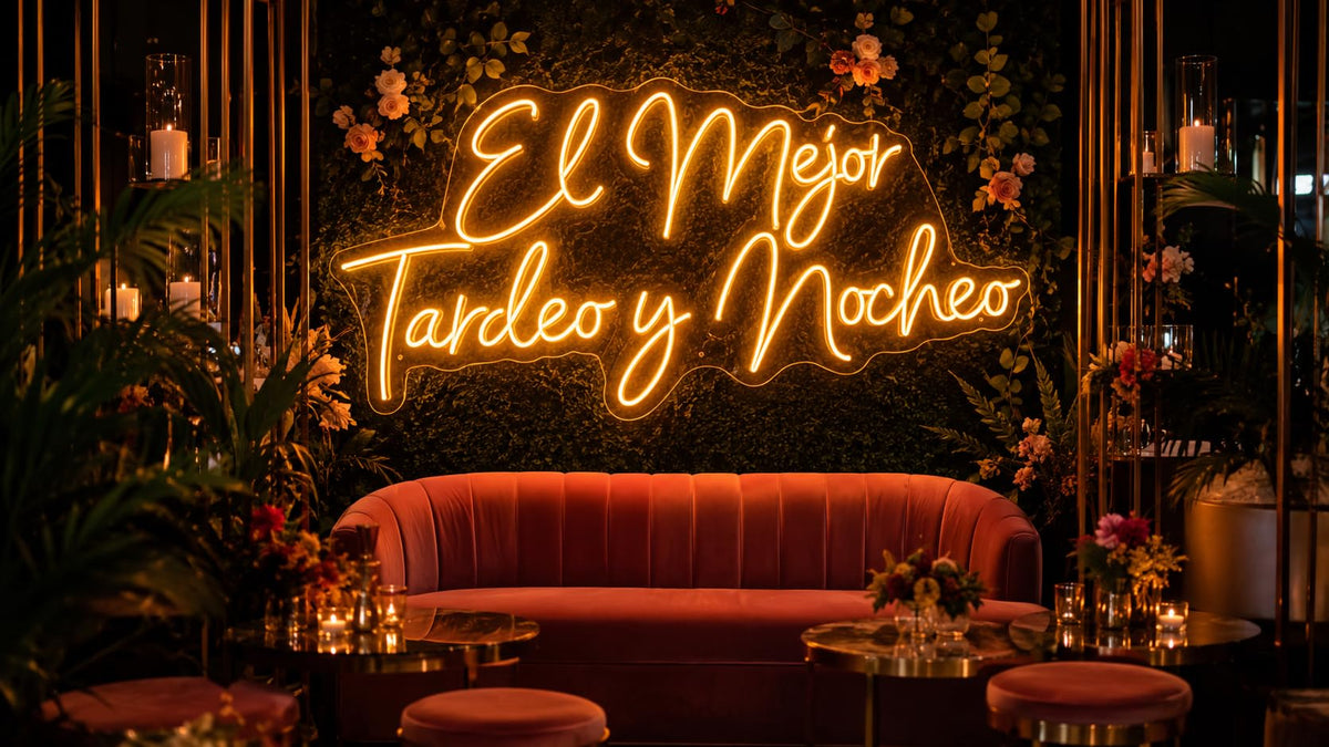 Letrero Neón LED de El Mejor Tardeo y Nochero, Luz Neón con Base Metacrilato Transparente, Cadena, Cable de 1.5 m y Alimentación 12v, Decoración de Pared, Medidas 90x40 cm