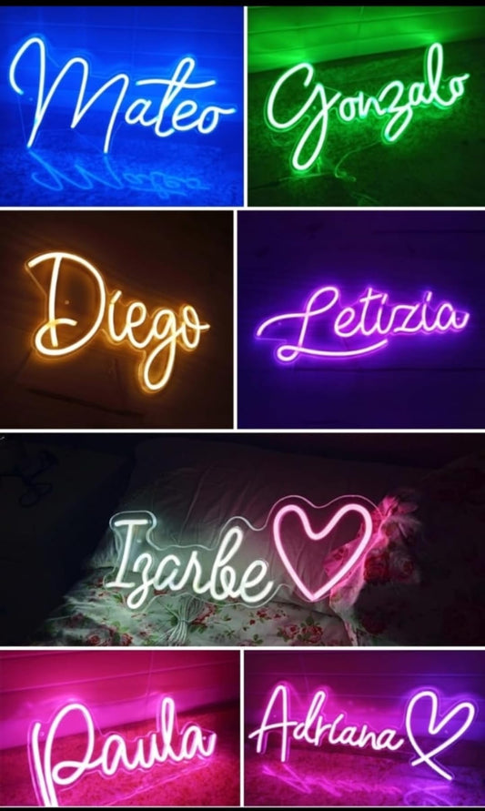 Letrero LED Personalizado Neón, Nombres Iluminados Decorativos, Luz de Pared Multicolor, 30-50 cm desde 60 € Mándanos tu diseño antes de comprar por WhatsApp 620830282