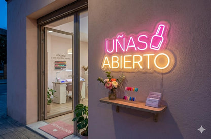 soloLED Letrero bajo coste UÑAS abierto Cartel Luminoso LED Escaparate, Decoración de Pared en Metacrilato, Luz Brillante, aproximadamente40 y 50cm alimentación 12v