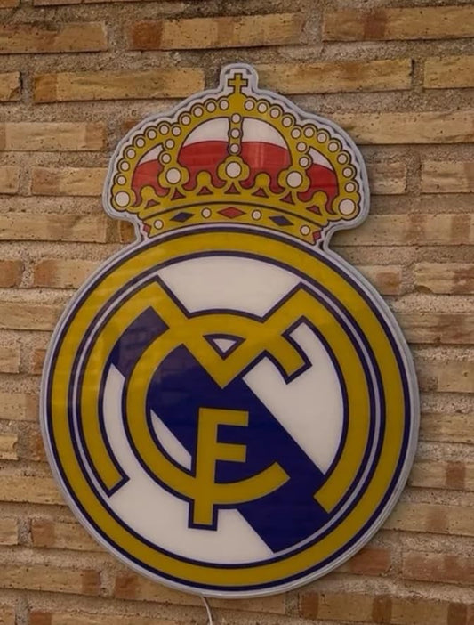 SOLOLED Lámpara LED Decorativa Madrid, Club, Iluminación con Corona Real fútbol neon led,metacrilato,vinilo 40x30 cm medidas