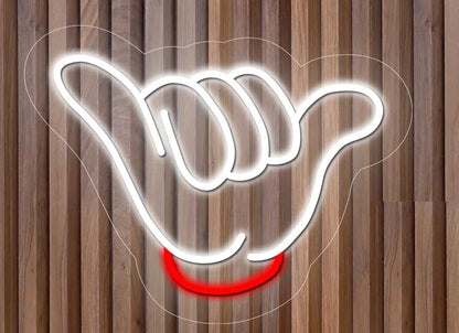 Cartel LED Neón Mano Pura Vida, 45 x 34,6 cm, Luz Blanca y Roja