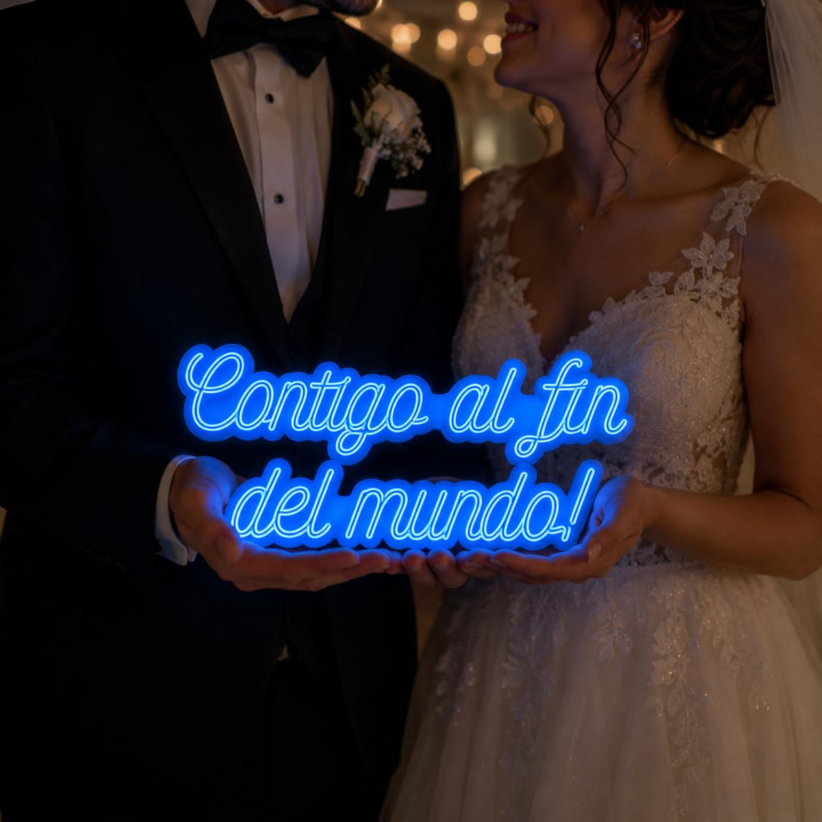 SOLOLED Letrero led neón flex BODA contigo al fin del mundo! cartel metacrilato transparente medidas 60 cm x 27 cm alimentacion 12 v
