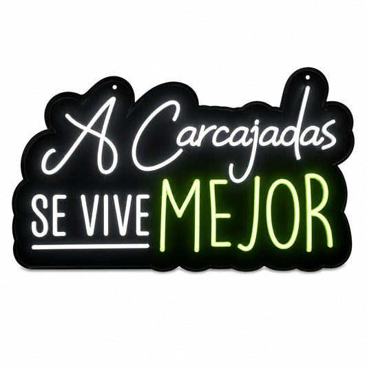 SOLOLED cartel Letrero Neon A CARCAJADAS boda bar Luz neón LED, Colores, Decoración de Pared con base metacrilato transparente,cadena,cable de 1.5 m y alimentación 12v medida aproximadaS 70cm