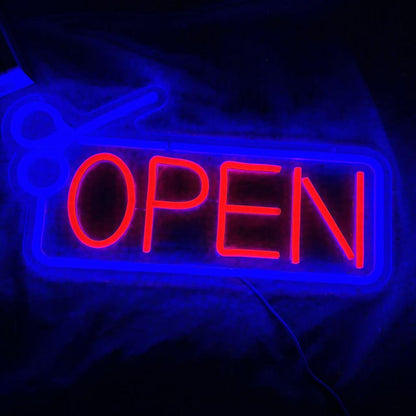 Letrero de neón abierto de barbería, letrero LED USB grabado en 3D