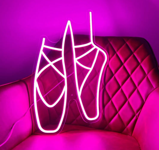 Luz LED Neón Decorativa, Diseño de Zapatillas de Ballet, Iluminación Rosa