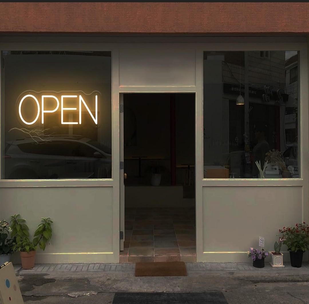 Letrero LED Abierto de Neón, Iluminado, Decoración de Pared para Restaurante, Bar, Tienda 40x25cm