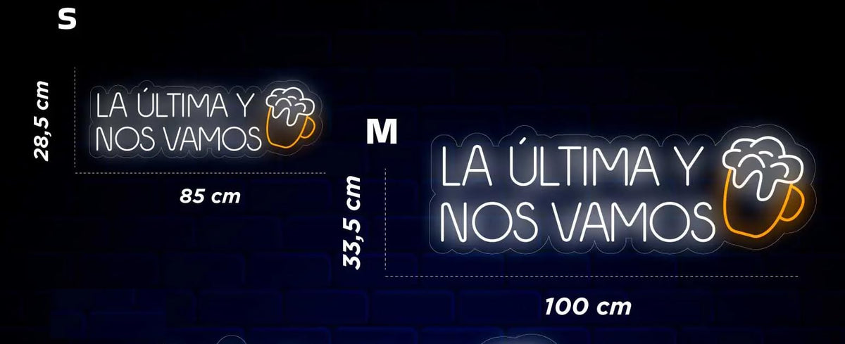 SOLOLED Letrero LA ULTIMA Y NOS VAMOS Cartel Luminoso LED en Metacrilato, Luz Brillante, 85x30cm, Alimentación 12v, Decoración de Pared para Escaparate