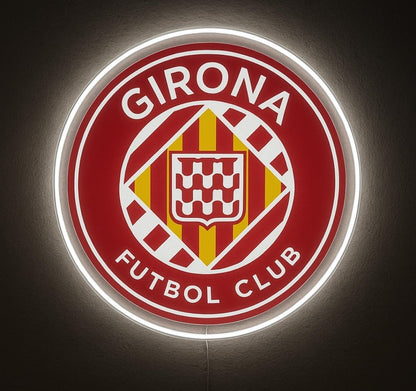SOLOLED Girona Fútbol Club LED Lámpara de Pared Iluminada, Escudo Rojo y Blanco