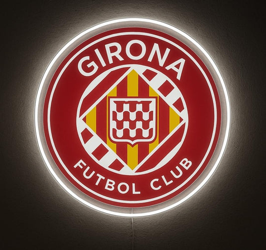 SOLOLED Girona Fútbol Club LED Lámpara de Pared Iluminada, Escudo Rojo y Blanco