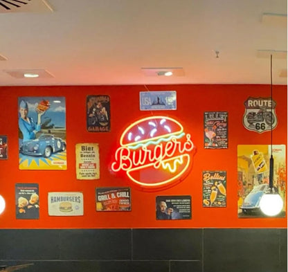 Luces Art Decoration Letreros Neón Hamburguesa Con Brillo Ajustable Y Alimentación12v Luces Neón Letras Hamburguesa Adecuados Para Decoración Tiendas bares 40cmx50cm