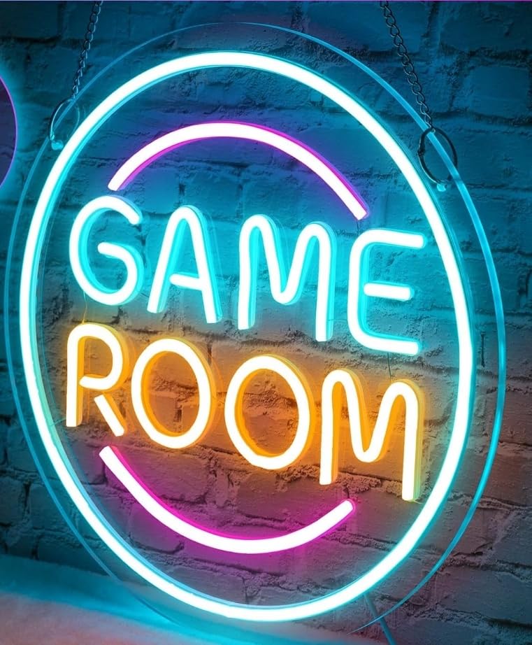 Letrero de Neón LED Game Room, Luz Decorativa Circular, Multicolor, 40 cm