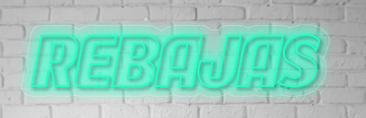 Letrero LED Neón 'REBAJAS', Cartel Luminoso Verde, 85 cm x 20 cm, Decoración para Tienda