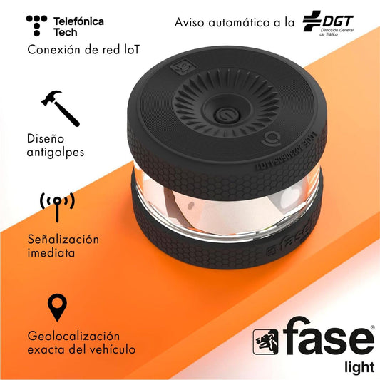 FASE Luz Emergencia Coche Homologado DGT - baliza v16 homologada DGT con geolocalizador - Proporciona Geolocalización Exacta a la DGT - FASELIGHT IoT