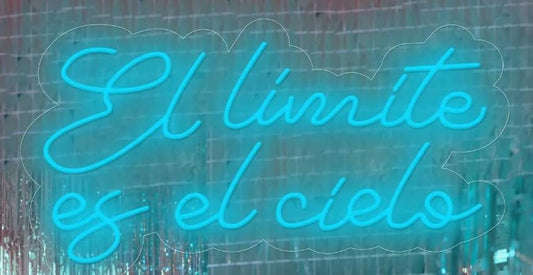 Letrero de Neón LED Azul para Pared, Texto Decorativo 'El límite es el cielo', Iluminación Artística