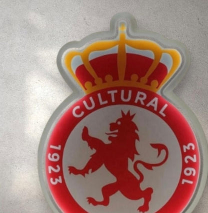 Escudo neón led vinilo metacrilato le Cultural Leonesa Escudo Emblema Deportivo con Corona Real y León, Rojo y Dorado MEDIDAS 40X30 CM ALIMENTACION 12V