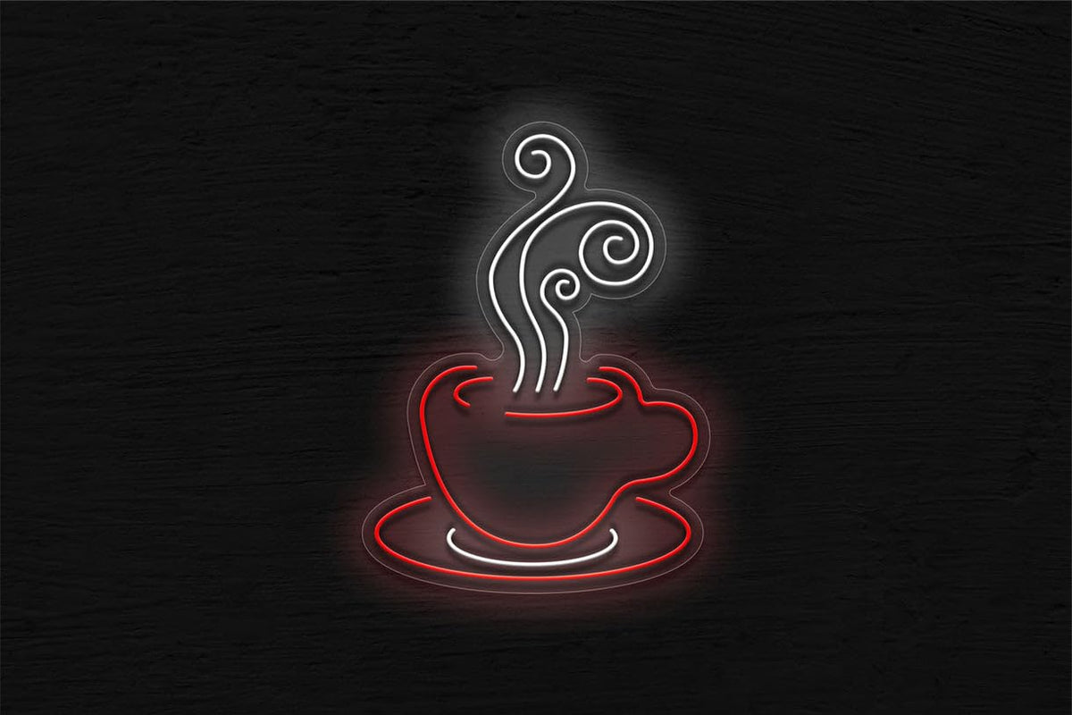 Letrero LED Decorativo de Café, Luz de Neón Verde y Blanco, Diseño de Taza Humeante, Estilo Moderno