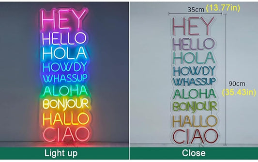 Letrero de Neón LED para Pared Signos Neon Lights Luces de Neón Personalizado para Decoración de Pared Boda Fiesta de Cumpleaños Decoración Hogareña Regalos Neon Signs (hey)