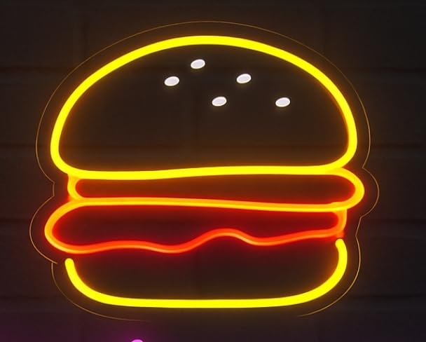 Letrero LED Neón Decorativo, Hamburguesas para Llevar, Multicolor, Iluminación para Restaurante mwdidas 65x52 cm - 12 v