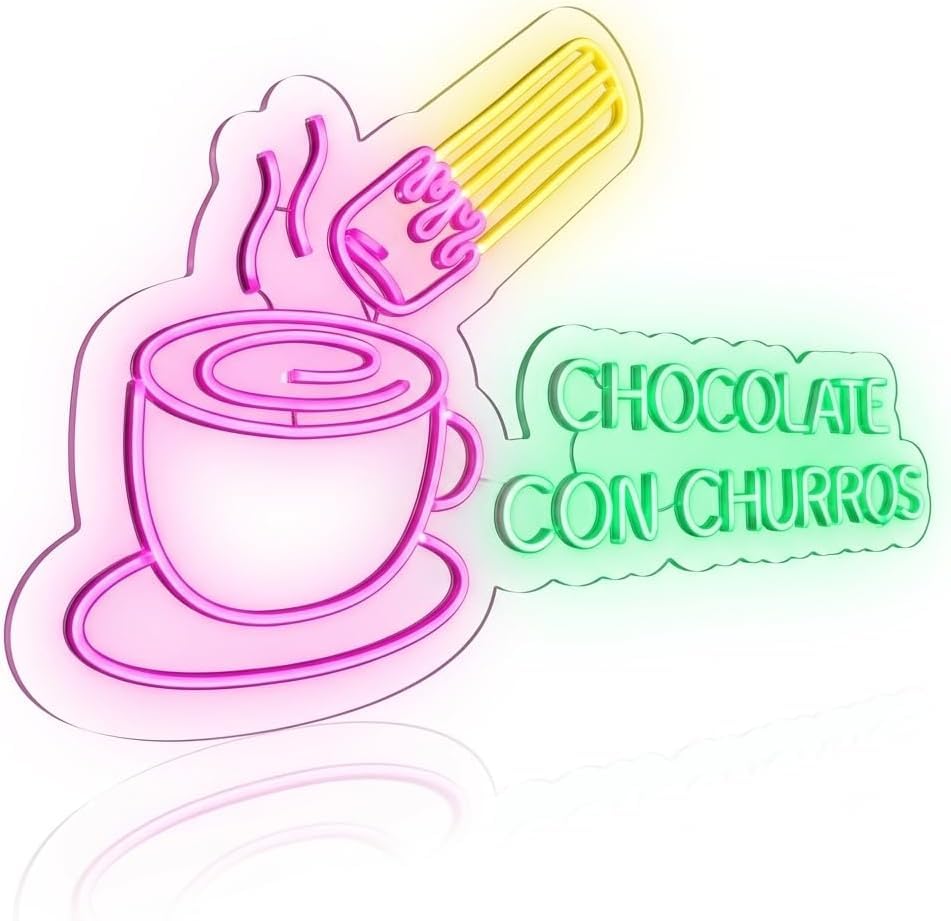 Letrero Neón LED Chocolate con Churros, 75cm x 40cm