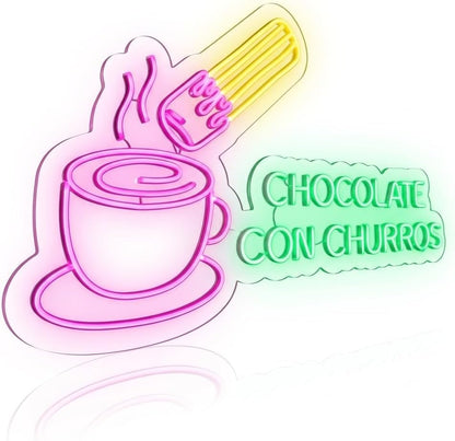 Letrero Neón LED Chocolate con Churros, 75cm x 40cm