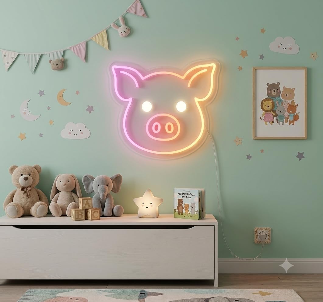 SOLOLED letrero Neon led iluminado cerdo Personalizado cerdo Medida aproximadamente 40 cm cartel luminoso decoracion pared habitacion Fiestas,Escaparate negocio bar base metacrilato transparente