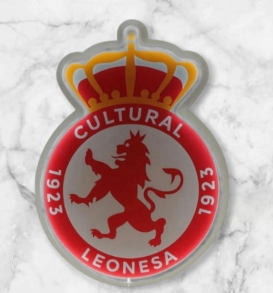 Escudo neón led vinilo metacrilato le Cultural Leonesa Escudo Emblema Deportivo con Corona Real y León, Rojo y Dorado MEDIDAS 40X30 CM ALIMENTACION 12V